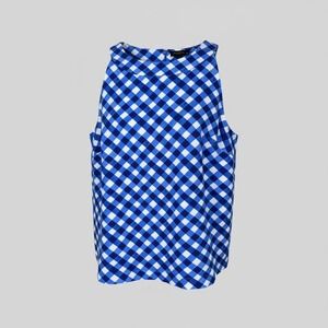 Talbots Plus Size 2X‎ Blue White Gingham Sleeveless Mock Neck Top Women's NWT